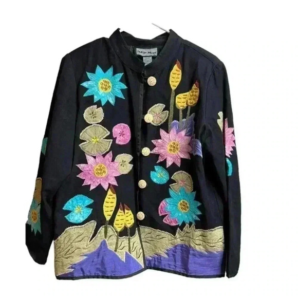 Indigo Moon Women's Embroidered & Embellished Button-Up Floral Jacket - Picture 2 of 12